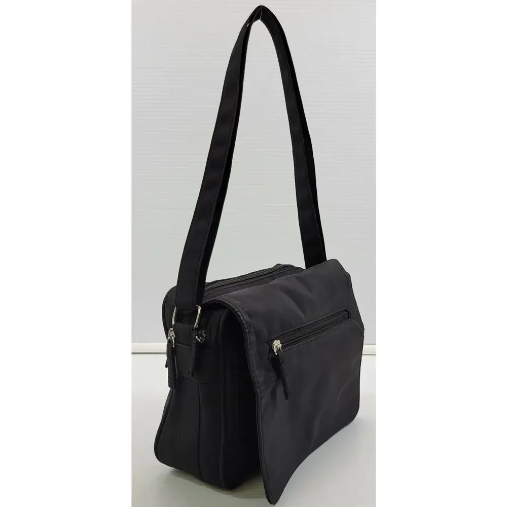 Black Shoulder Strap Travel Bag Flip Lid ID Money Holder Luggage